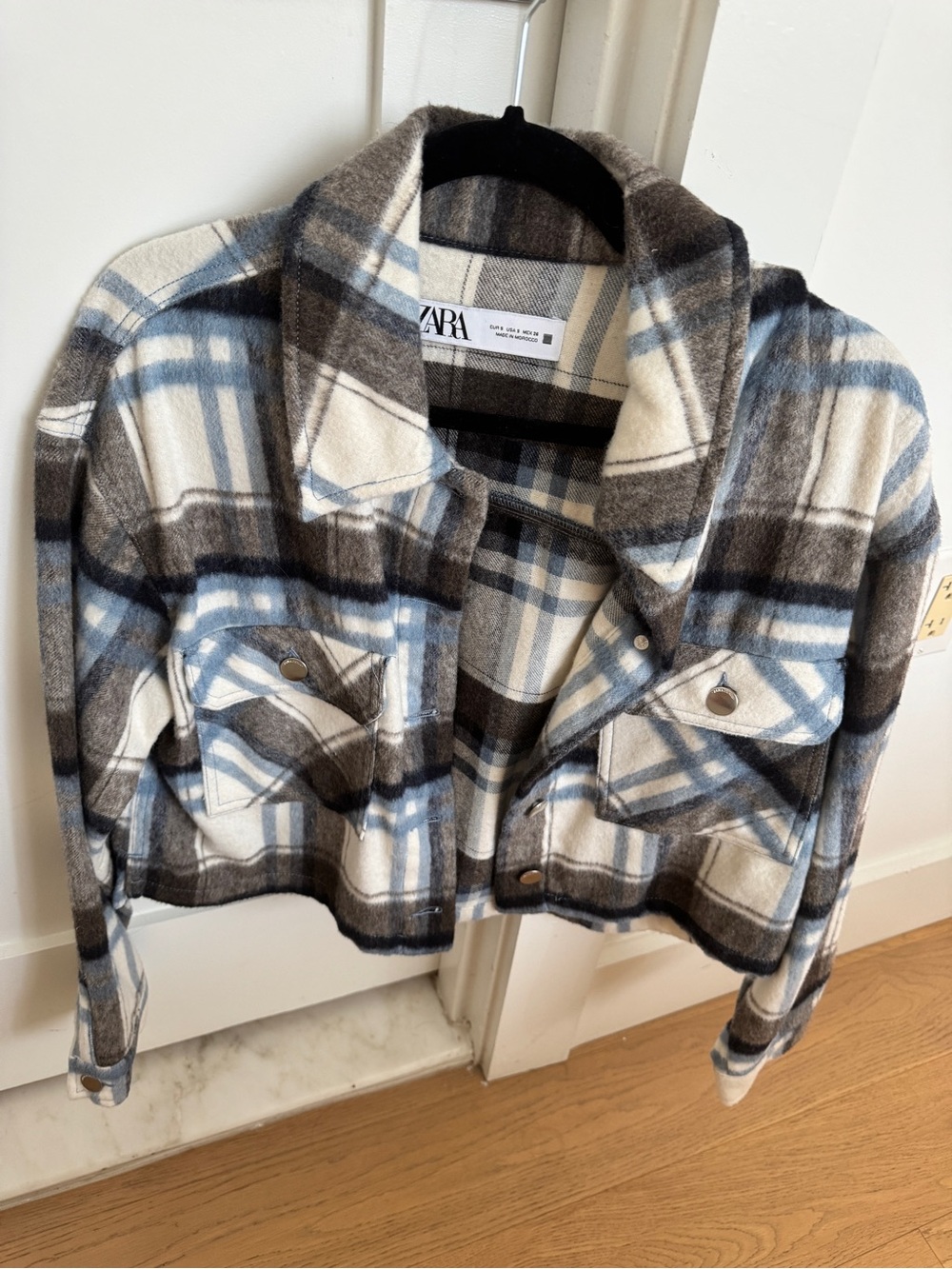 ZARA Plaid Teddy Jacket - Blue, Brown & Cream